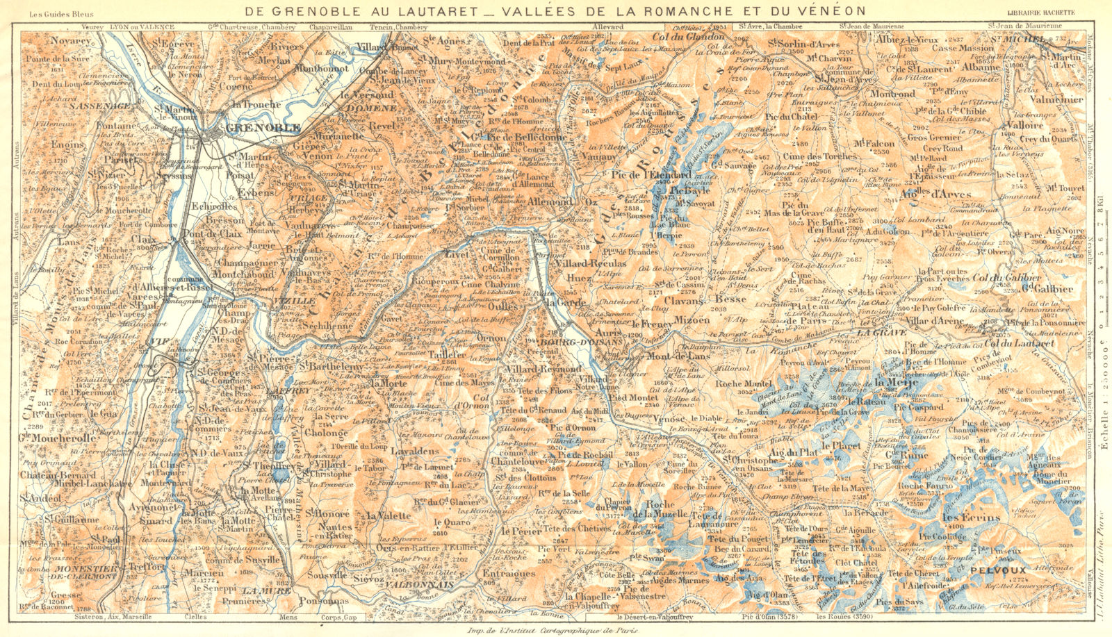 ISERE. Grenoble. Vallees de Romanche Du Veneon. Alpes Françaises 1926 old map